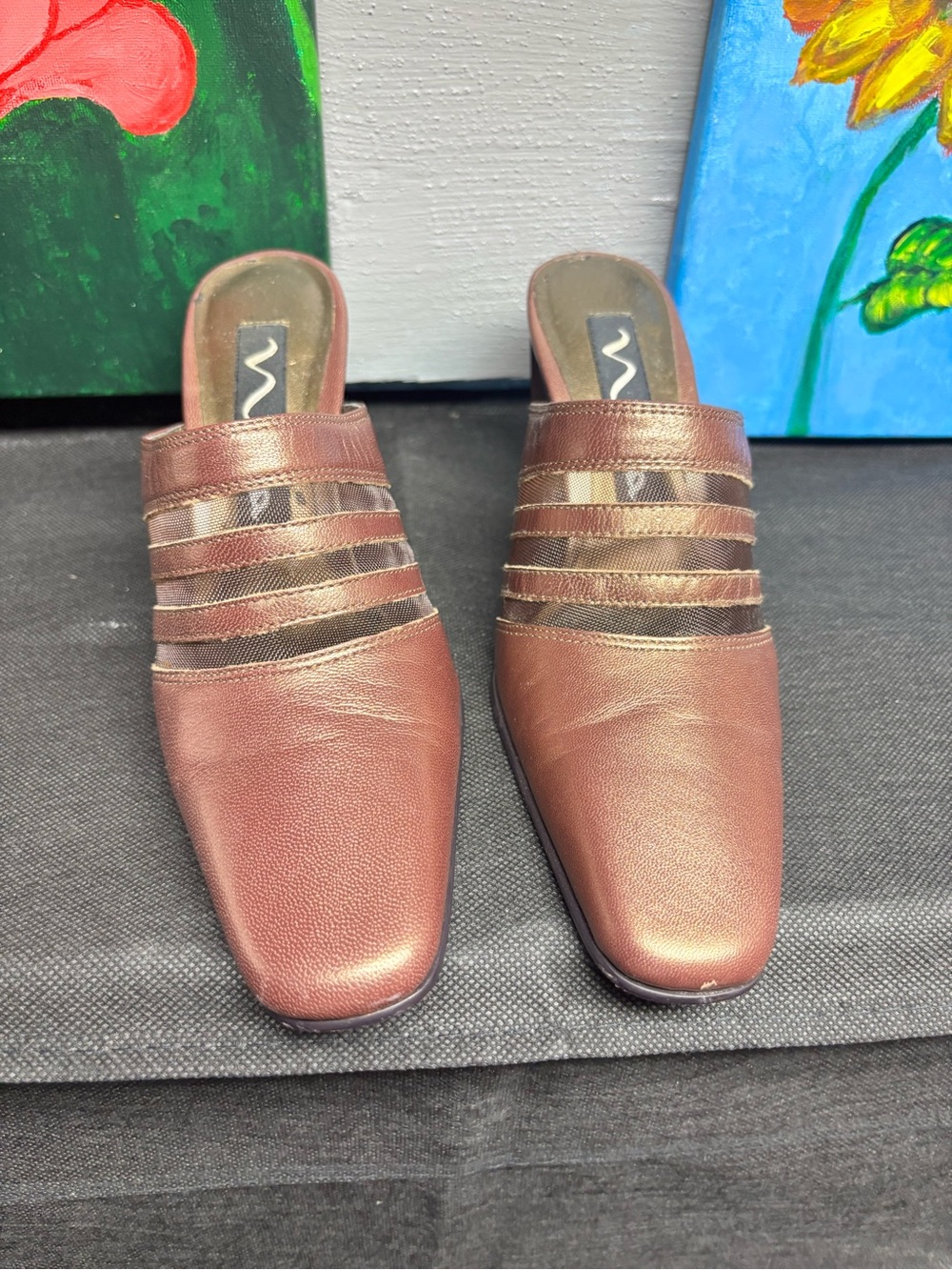 Womens Metallic Brown Slip-On Heal Mule